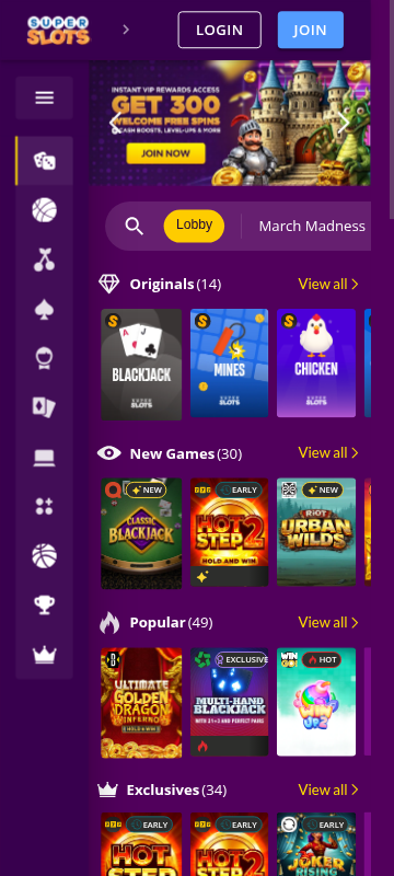 Super Slots site screenshot